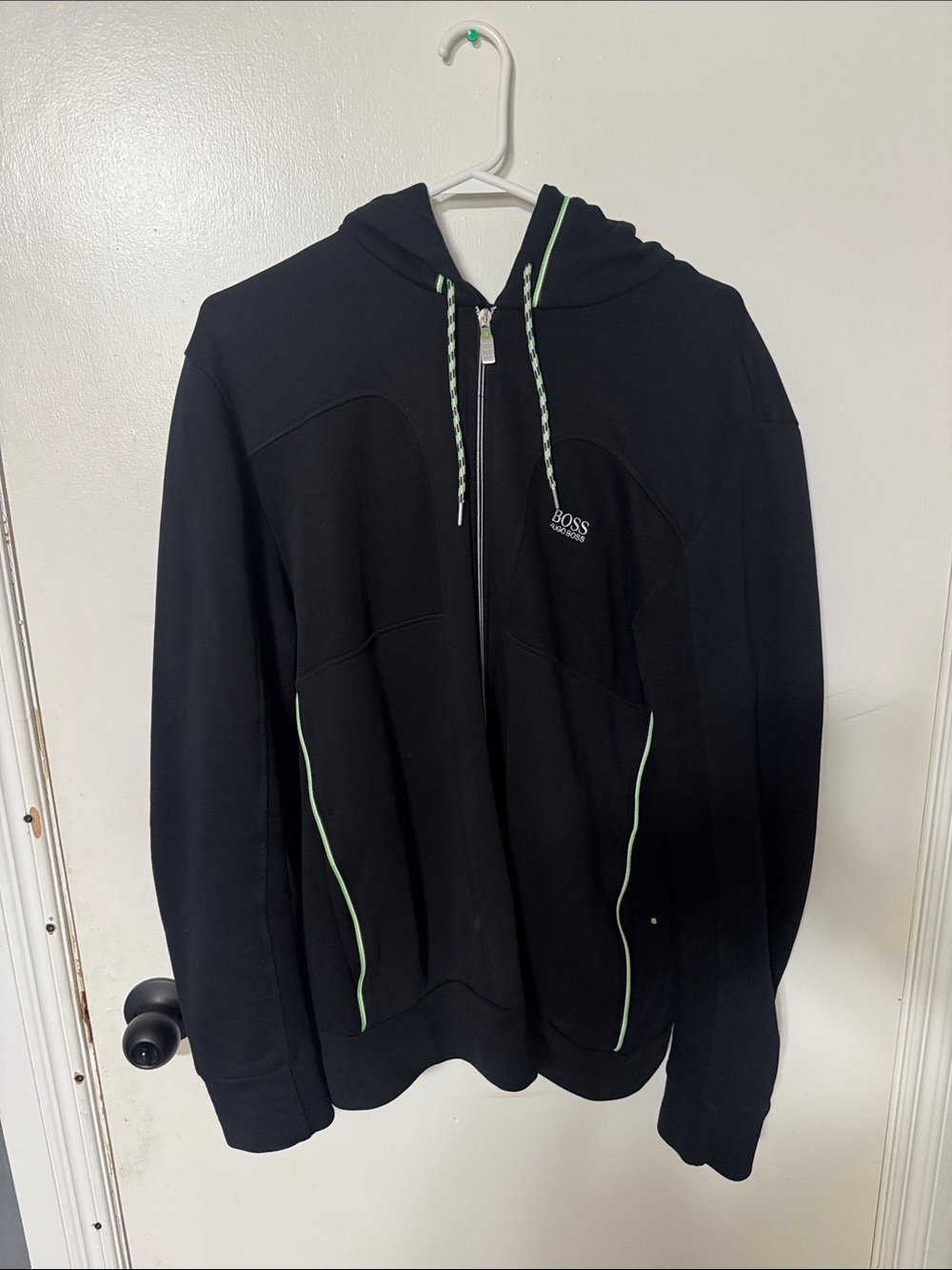 BOSS Black Zip Hoodie with Neon Green Trim
